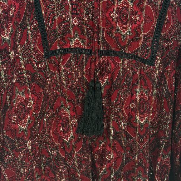 Maurices Peasant Top Womens Plus 2X Red Floral Metallic Tassel Fairy Cottage - Picture 9 of 10
